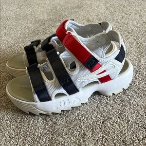 Fila Red, White and Blue Sporty Sandals with Chunky Platform